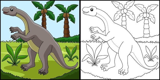 Vector ilustración de página para colorear de dinosaurio lufengosaurus