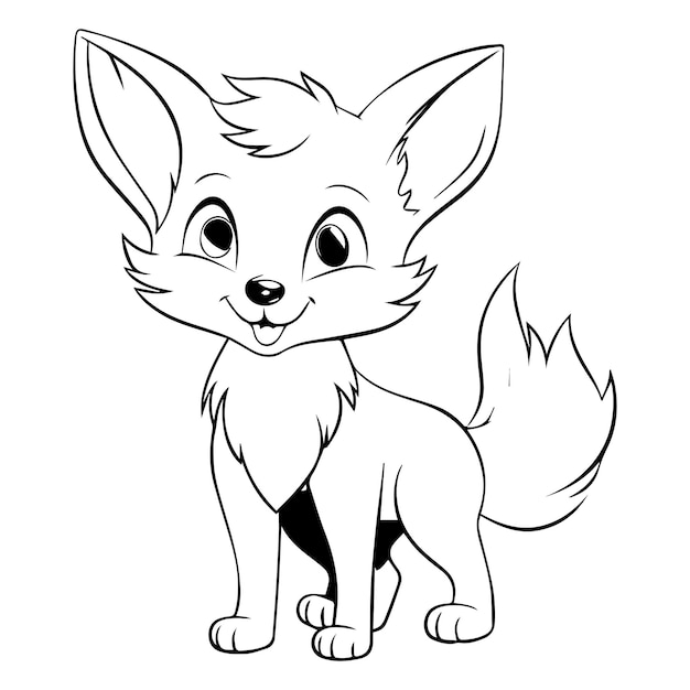 Vector ilustración de página para colorear de fox estilo kawaii dibujo lineal fox