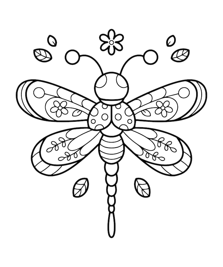 Vector ilustración de página de colorear libélula para niños