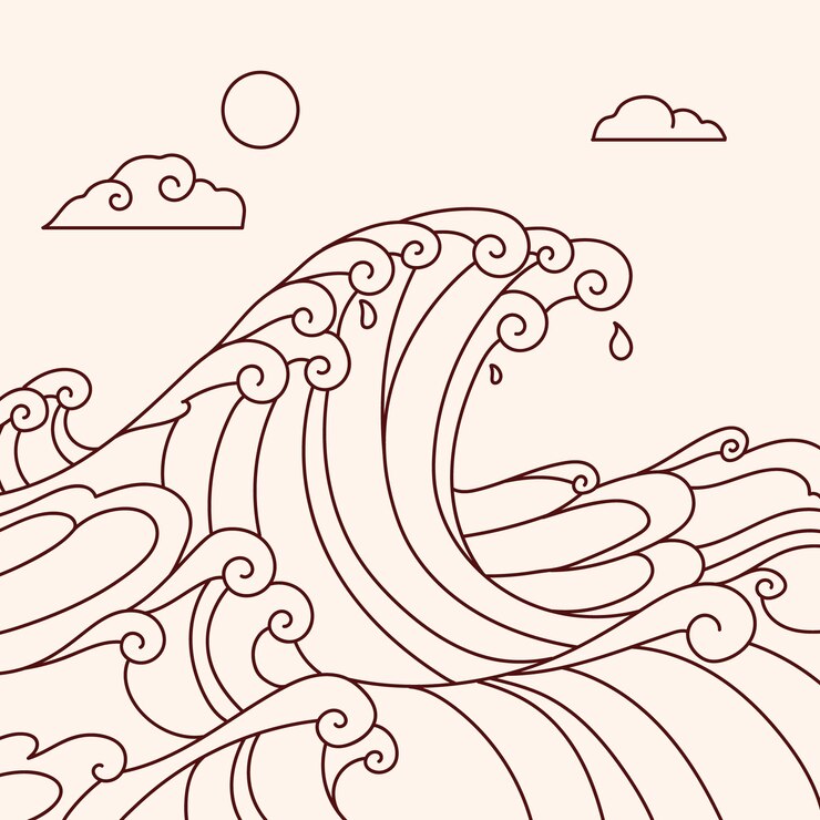 Vector ilustración de página de colorear de ondas dibujada a mano