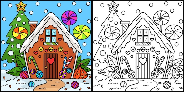 Ilustración de página para colorear de pan de jengibre de navidad