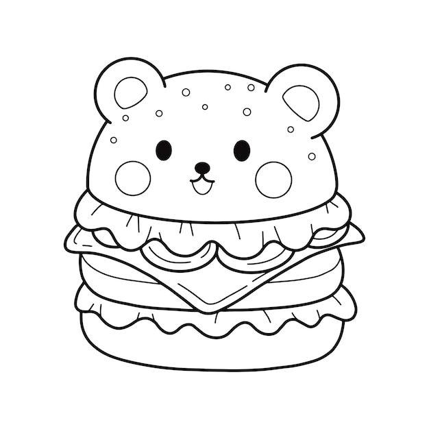 Ilustración de página para colorear de personaje de hamburguesa