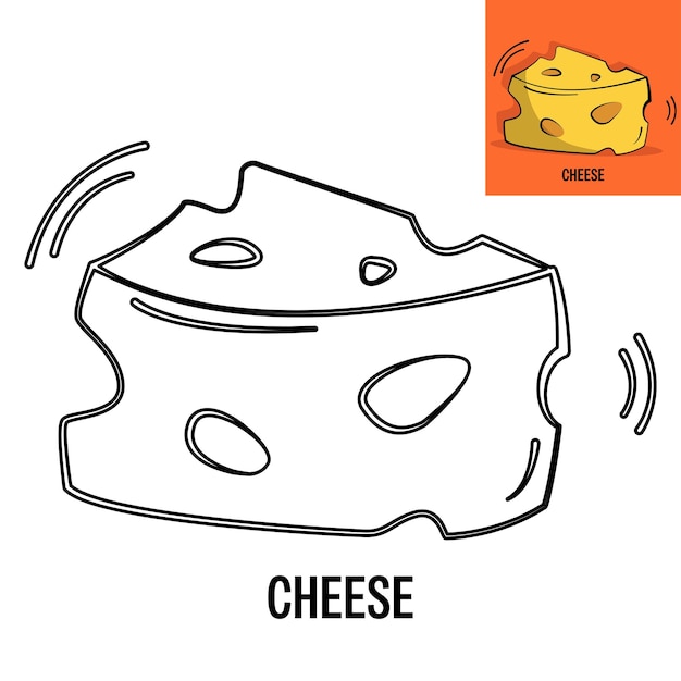 Ilustración de página de colorear queso diseño vectorial adecuado para que los niños aprendan a colorear
