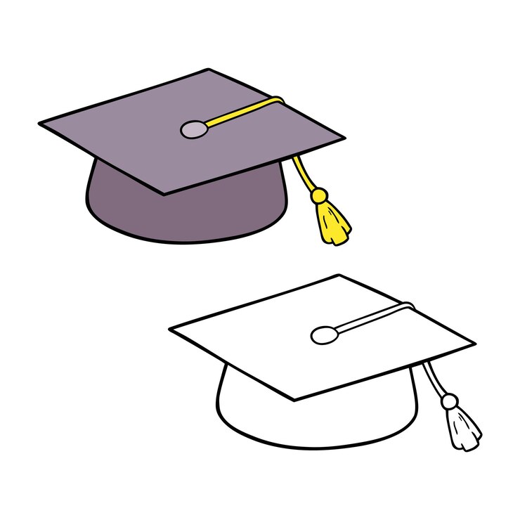 Vector ilustración página para colorear del sombrero de graduación del doodle con ejemplo