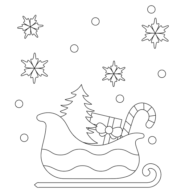 Ilustración de página para colorear de trineo de Papá Noel de Navidad