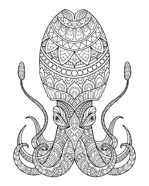 Ilustración de página para colorear de vida marina y diseño de impresión