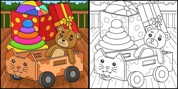 Ilustración de páginas para colorear juguetes para la ducha de bebés