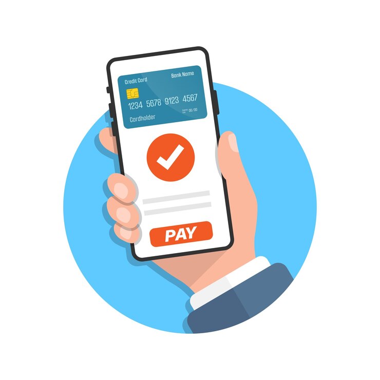 Vector ilustración de pago móvil en mano en estilo plano ilustración de vector de compras en línea sobre fondo aislado concepto de negocio de señal de pago nfc