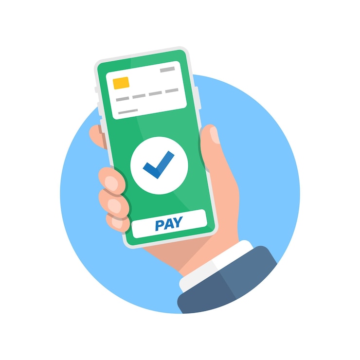 Vector ilustración de pago móvil en mano en estilo plano ilustración de vector de compras en línea sobre fondo aislado concepto de negocio de señal de pago nfc
