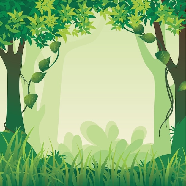 Vector ilustración de paisaje de bosque encantador con