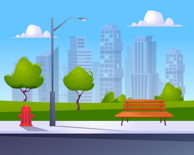 Ilustración del paisaje de la ciudad en diseño plano