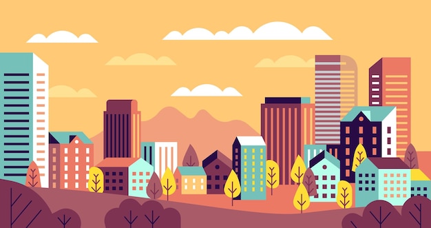 Vector ilustración de paisaje de ciudad de otoño