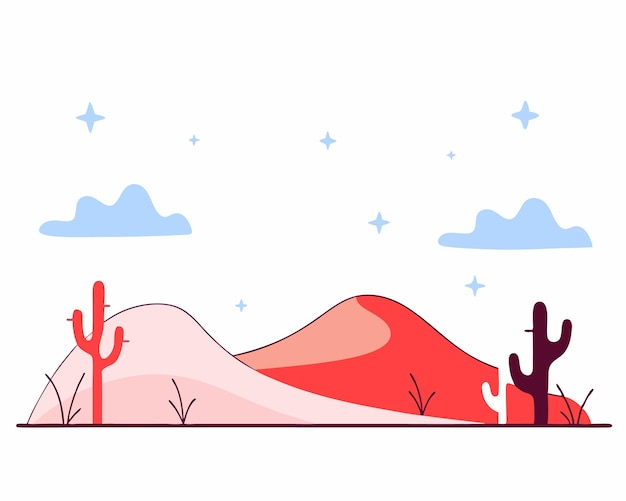 Ilustración de un paisaje desértico de noche plano