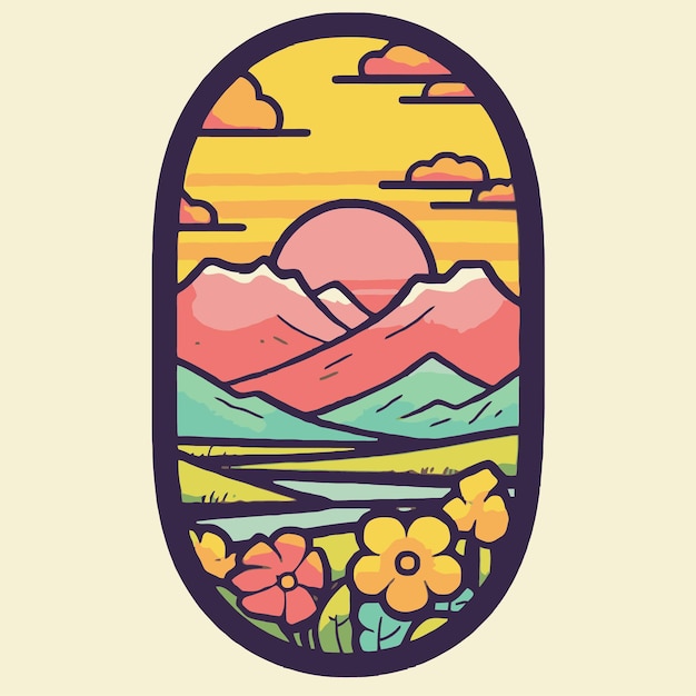 Vector ilustración de un paisaje en forma de espejo.