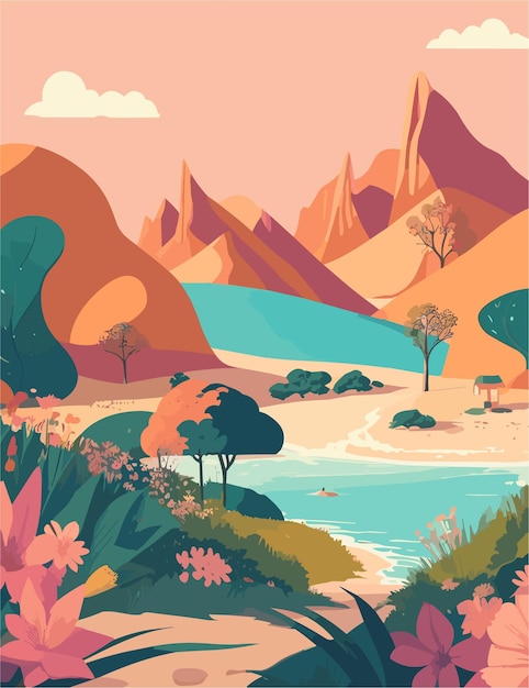 Vector una ilustración de un paisaje inspirado en las vibraciones del verano.