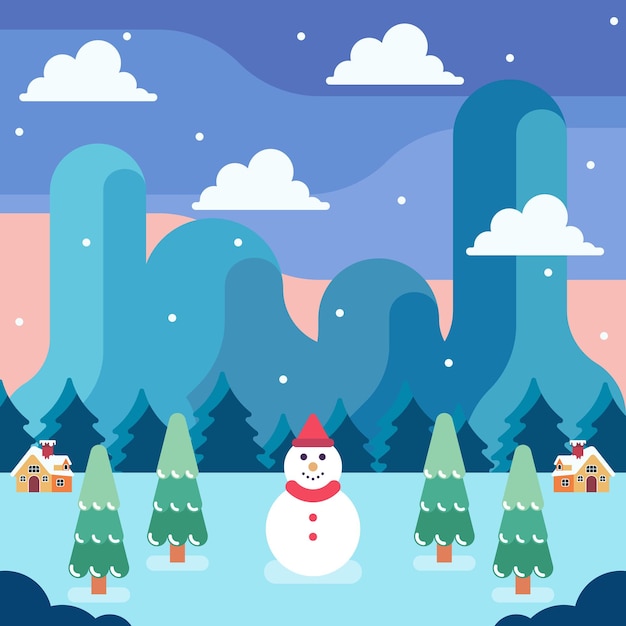 Ilustración de paisaje de invierno plano
