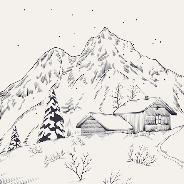 Ilustración de un paisaje de invierno