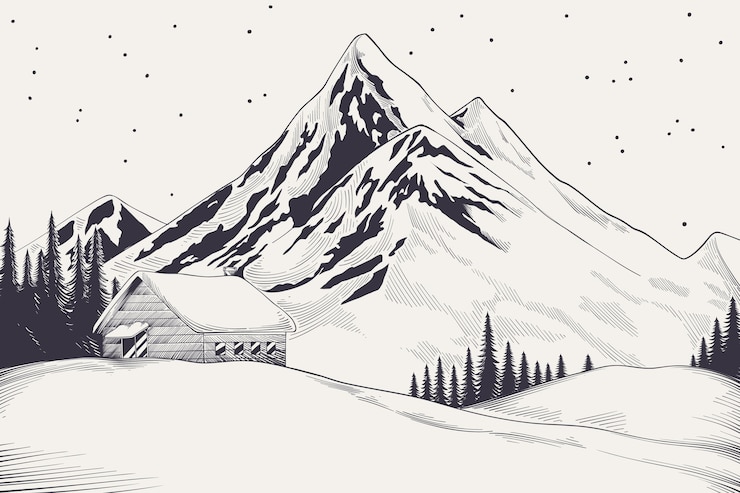 Vector ilustración de un paisaje de invierno