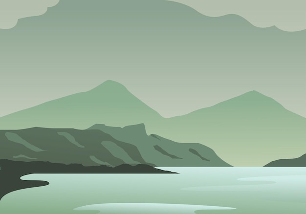 Ilustración de paisaje de montaña y colina de diseño plano dibujado a mano