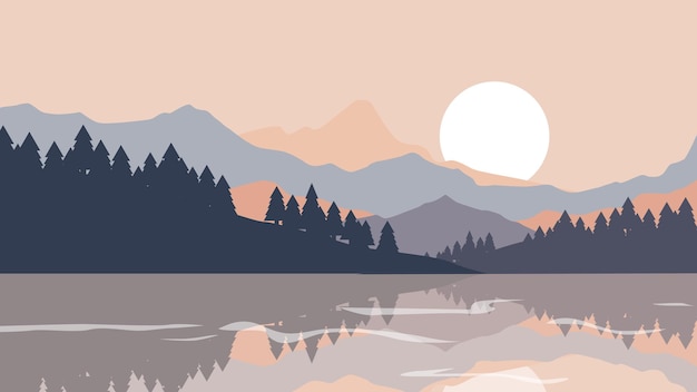 Ilustración de paisaje de montaña en estilo de diseño plano simple