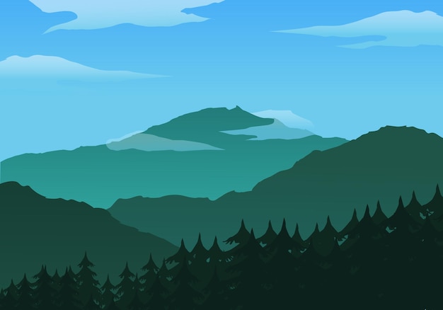 Ilustración de paisaje de montaña y fondo de paisaje de árboles