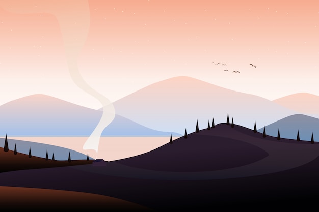 Vector ilustración del paisaje de montaña