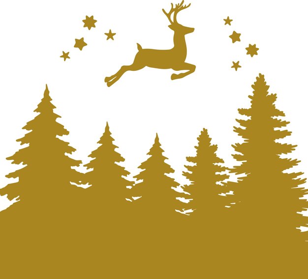 Ilustración de paisaje navideño de ciervos navideños
