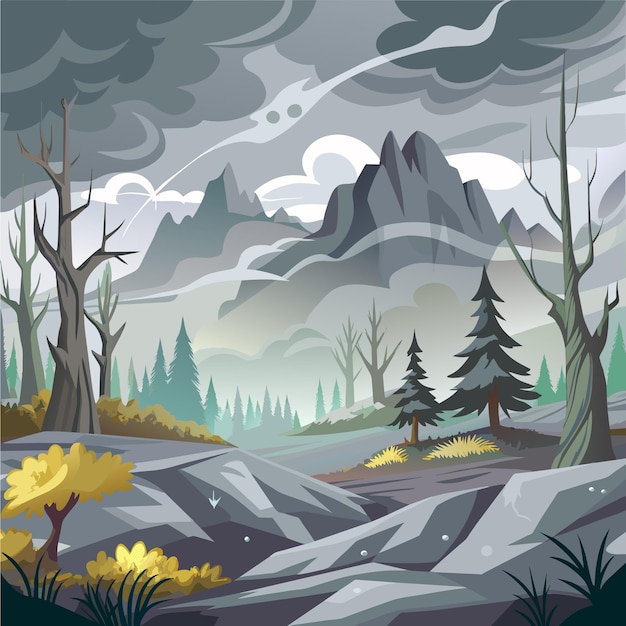 Ilustración de un paisaje de niebla