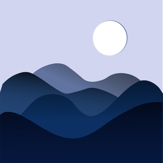 Ilustración de un paisaje con una niña en la luna como fondo