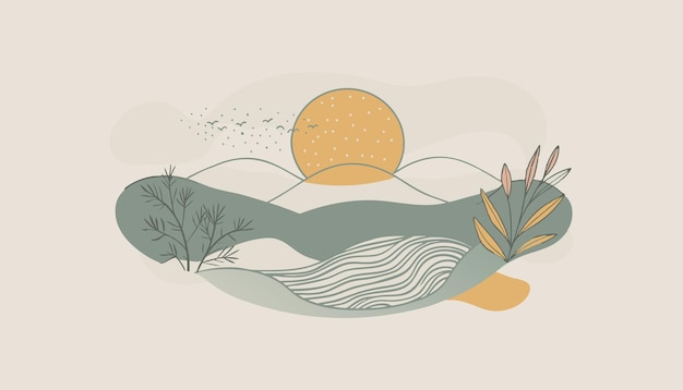Ilustración del paisaje sereno de las montañas al amanecer