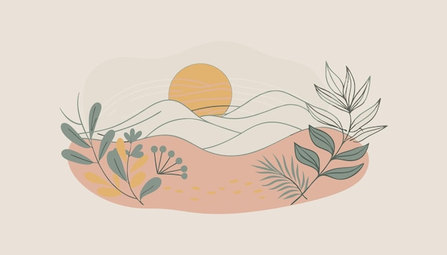 Ilustración del paisaje sereno de las montañas al amanecer