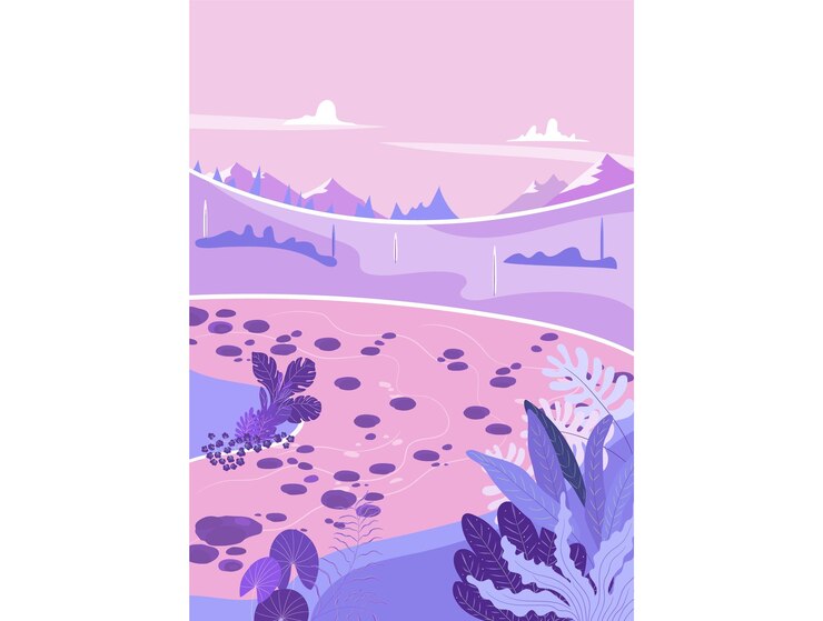 Ilustración del paisaje sereno púrpura y rosa