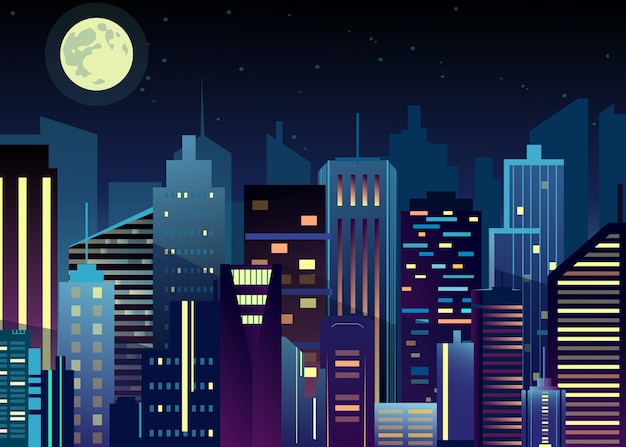 Ilustración del paisaje urbano nocturno