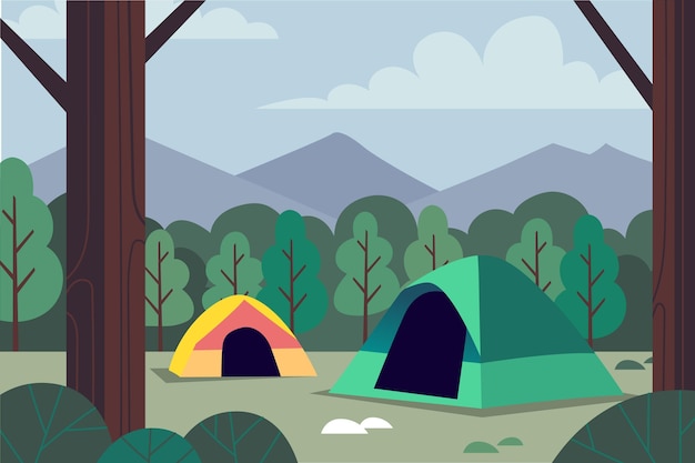 Ilustración de paisaje de zona de camping