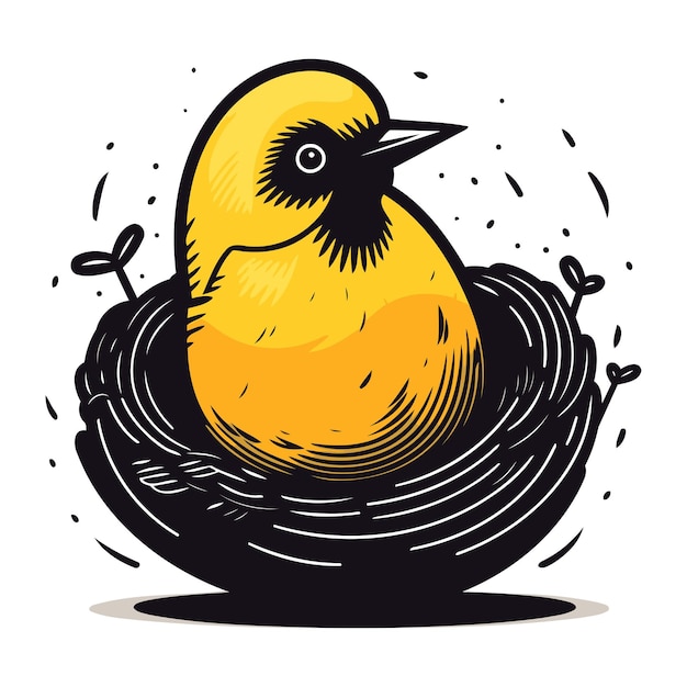 Ilustración de un pájaro amarillo en un nido Ilustración vectorial