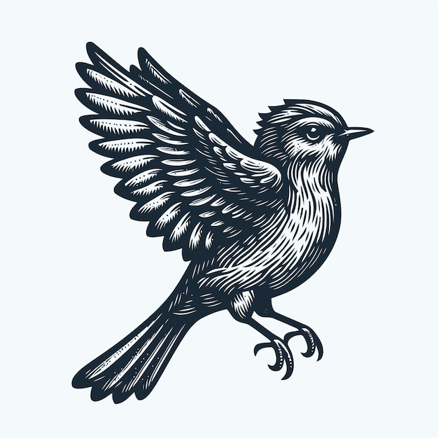 Ilustración de un pájaro con estilo de grabado