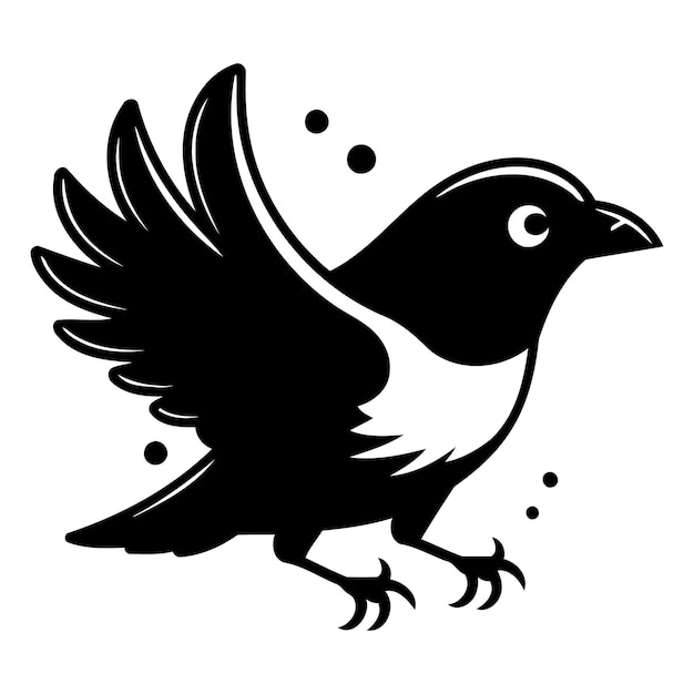 Vector ilustración de un pájaro negro con un pico naranja aislado sobre un fondo blanco