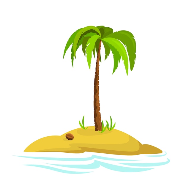 Ilustración de una palmera en una isla palmera decorativa aislado sobre fondo blanco.