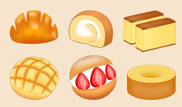 Ilustración de pan lindo dibujado a mano, postres dulces para panadería