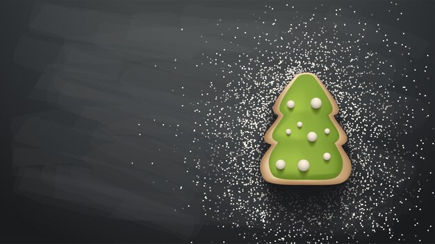 Ilustración de la panadería del árbol de navidad con harina sobre fondo gris oscuro