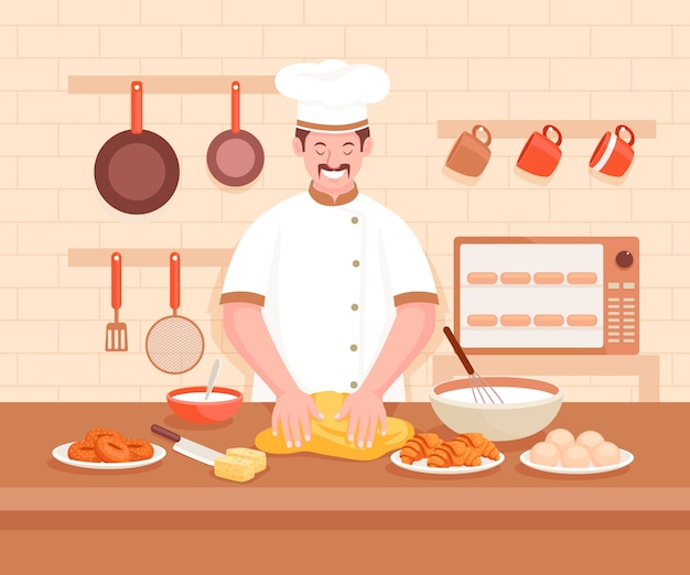 Ilustración de panadería en diseño plano