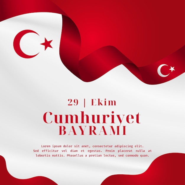 Ilustración de pancarta cuadrada de la celebración del Día de la República en Turquía Traducción 29 de octubre Día de la República Turquía Bandera ondeante y manos apretadas Ilustración vectorial