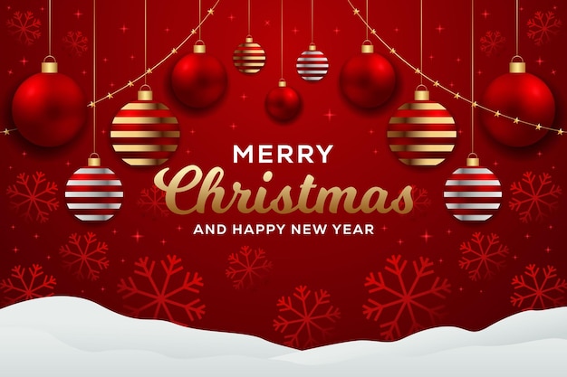 Ilustración de pancarta horizontal de Navidad feliz en un fondo rojo