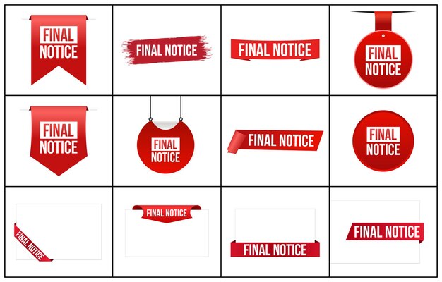Ilustración de la pancarta vectorial roja del aviso final aislada sobre un fondo blanco