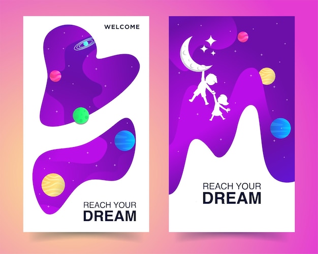 Ilustración de pancartas para niños. Pancarta de bienvenida. Bandera de sueño infantil. alcanzar el sueño