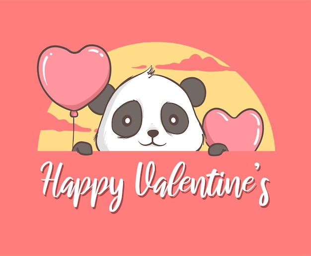 Vector ilustración de panda con corazón de globo.