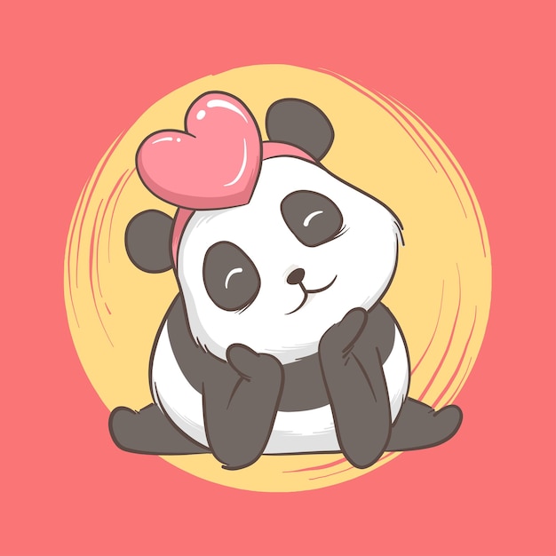 Ilustración de panda con corazón. tarjeta y fondo