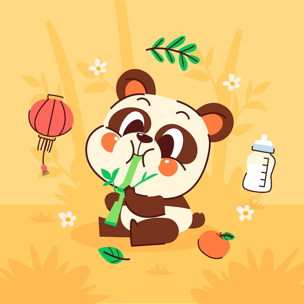 Vector ilustración de panda de dibujos animados dibujados a mano