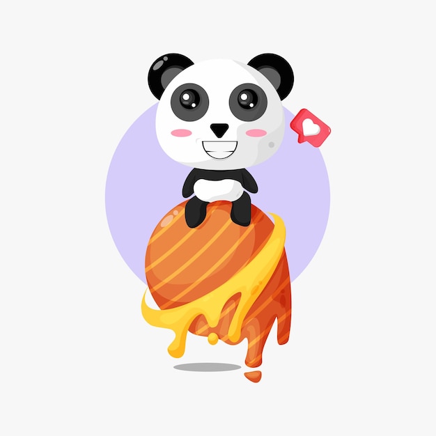 Ilustración de panda lindo sentado en el planeta