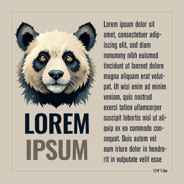 Ilustración de panda plantilla de redes sociales póster texto editable vectorial